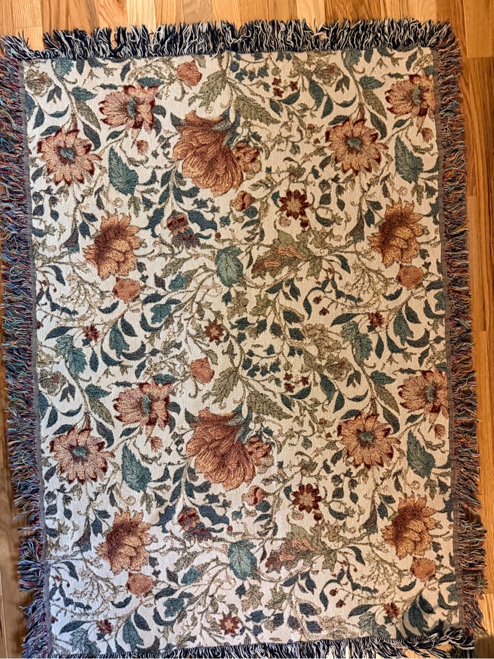 Floral Woven Throw Blanket in Cream and Brown